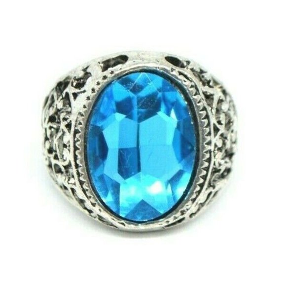 Unbranded Jewelry - Blue Glass Rhinestone Silver Tone Oval Filigree